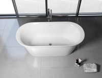 Акриловая ванна Aquanet Smart 260047 170x80 см, отдельностоящая, белая, овальная, на ножках, со сливом-переливом