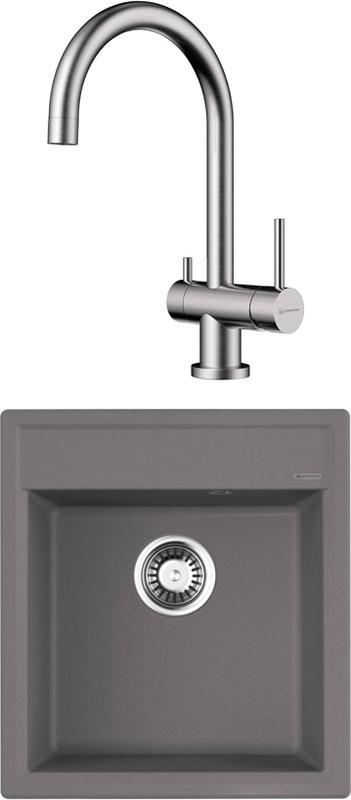 Комплект Мойка Omoikiri Daisen 46-GR leningrad grey + Смеситель Yamada BN нержавеющая сталь