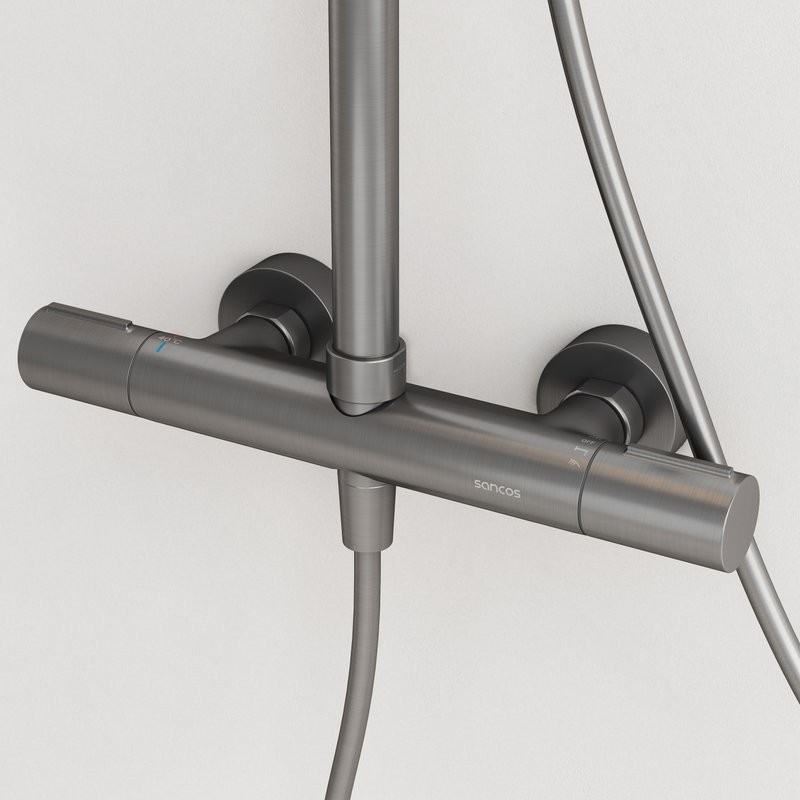 Душевая стойка Sancos Etna SC9007GG с термостатом, вороненая сталь