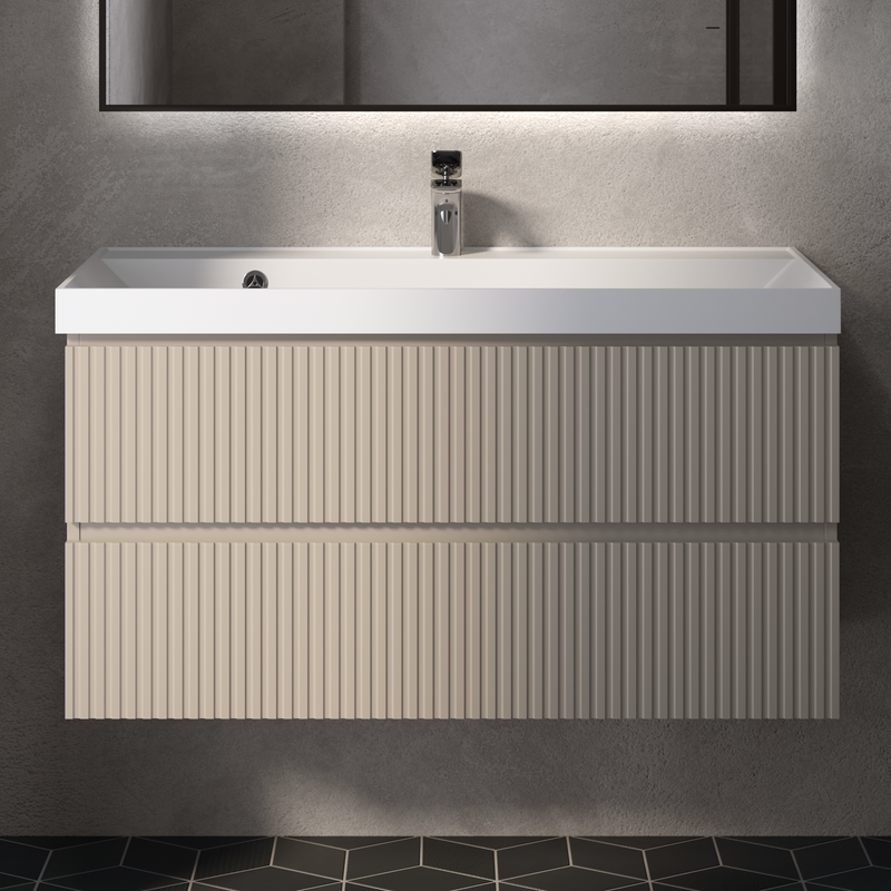 Тумба с раковиной AQUAme S1 100 подвесная, 2 ящика, бежевая