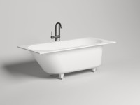 Ванна из искусственного камня Salini Ornella Kit S-Stone 170x70 см, встраиваемая, матовая белая, на ножках, со сливом-переливом, с донным клапаном