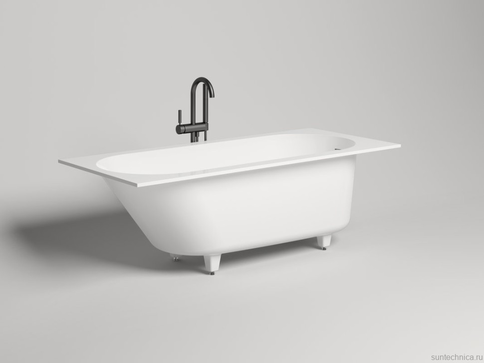 Ванна из искусственного камня Salini Ornella Kit S-Stone 170x70 см, встраиваемая, матовая белая, на ножках, со сливом-переливом, с донным клапаном