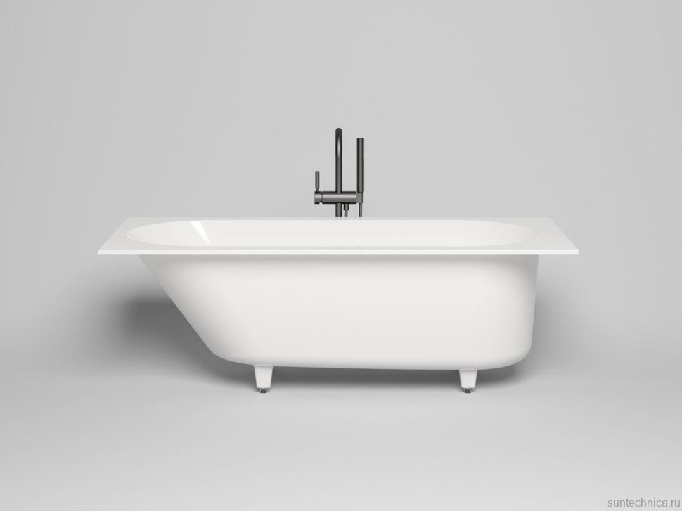 Ванна из искусственного камня Salini Ornella Kit S-Stone 170x70 см, встраиваемая, матовая белая, на ножках, со сливом-переливом, с донным клапаном