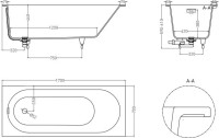 Ванна из искусственного камня Salini Ornella Kit S-Stone 170x70 см, встраиваемая, матовая белая, на ножках, со сливом-переливом, с донным клапаном