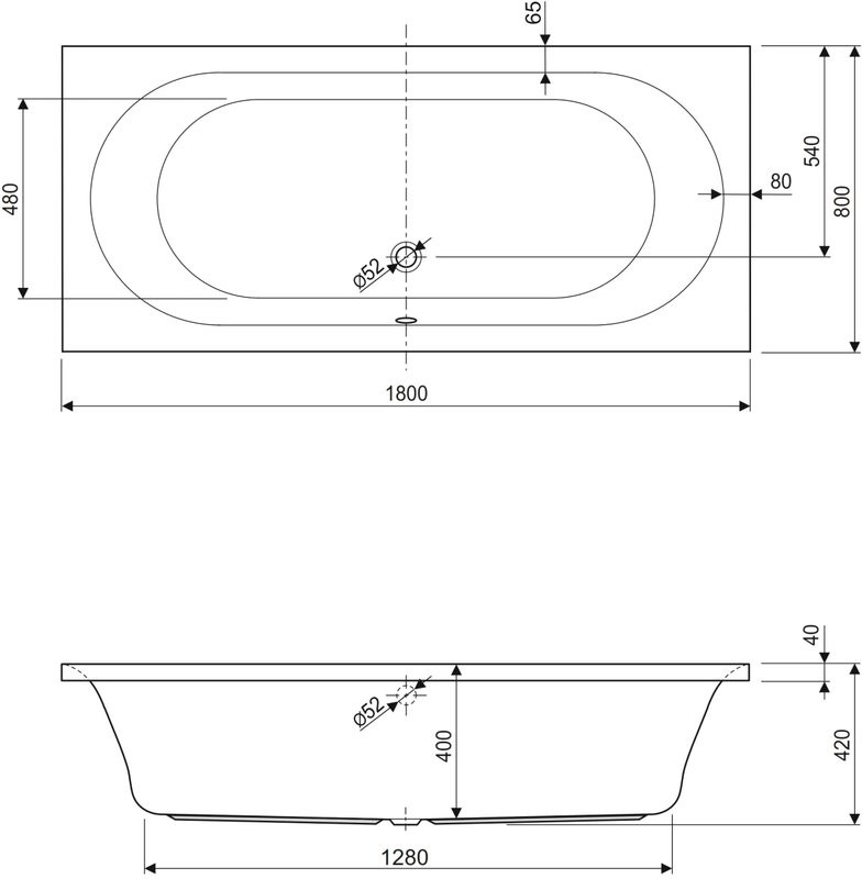 Акриловая ванна Cezares Metauro 180x80 см, пристенная, белая, с каркасом