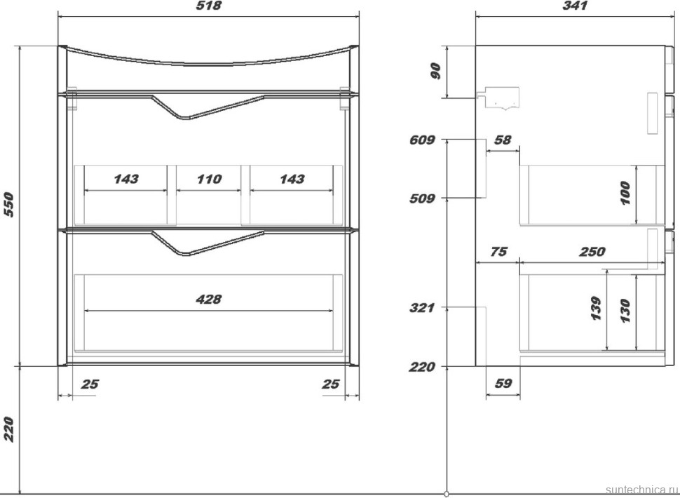 Тумба с раковиной SanStar Линни 55 подвесная, белая