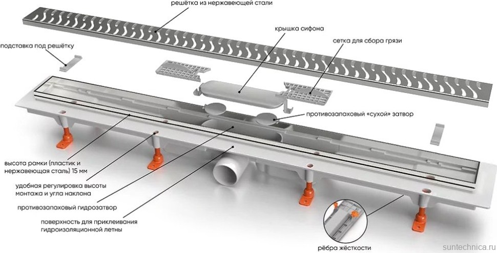Душевой трап (лоток) MCH Chudej Harmony CH550HN 55 см, решетка хром, с сифоном