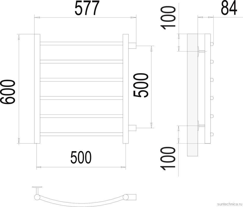 Полотенцесушитель водяной Terminus Классик П6 500x600 с боковым подключением 500