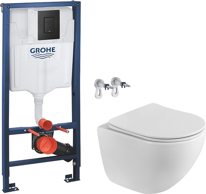 Комплект Унитаз подвесной BelBagno Libero BB11051CH-TOR/SC безободковый + Инсталляция Grohe Solido 38811KF0 3 в 1 с кнопкой смыва