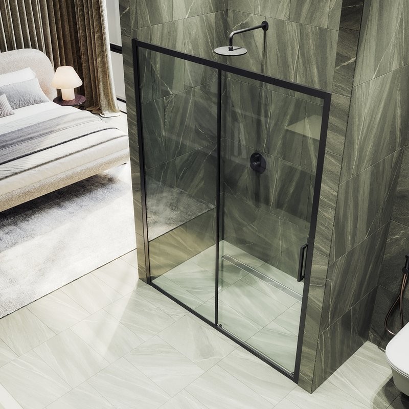 Душевая дверь в нишу Maybahglass MGD-1276-6 120 см, профиль черный, стекло прозрачное