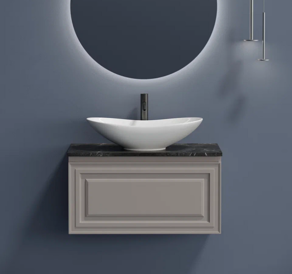 Тумба под раковину со столешницей Sancos Very 80 doha soft, столешница черный мрамор, с отв. под смеситель