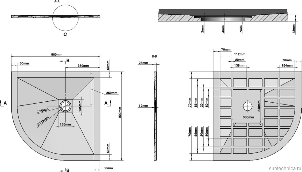 Поддон для душа Grossman Strong GR-S19090 90х90 см, белый
