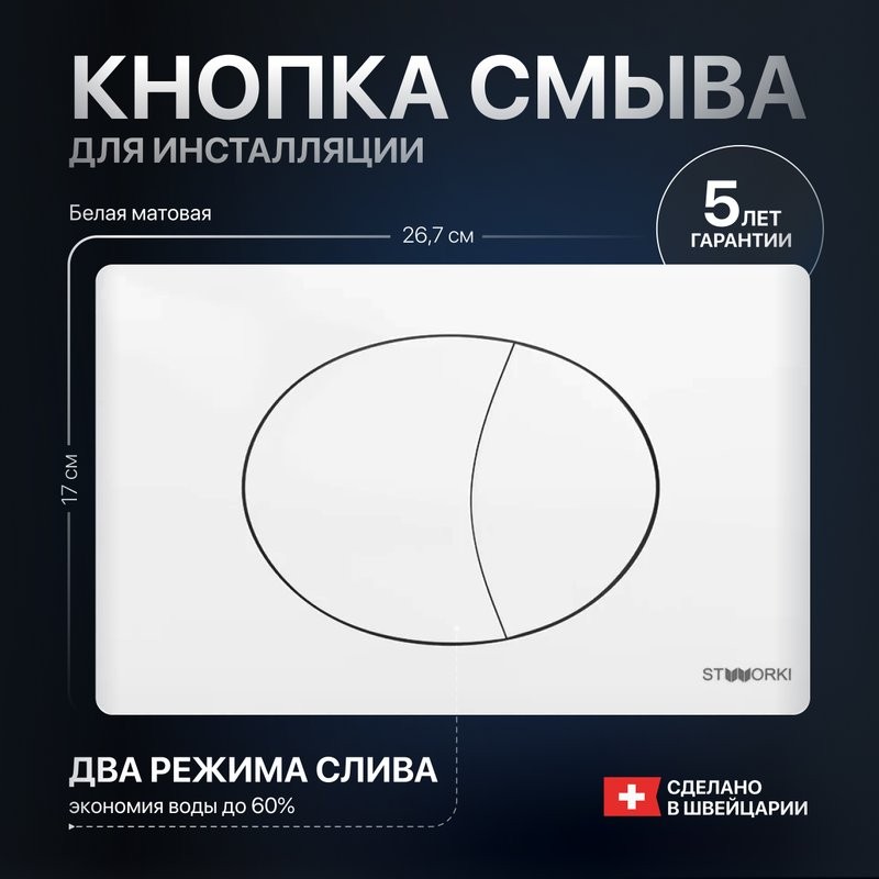 Кнопка смыва для унитаза STWORKI 230824 пластик, цвет матовый белый