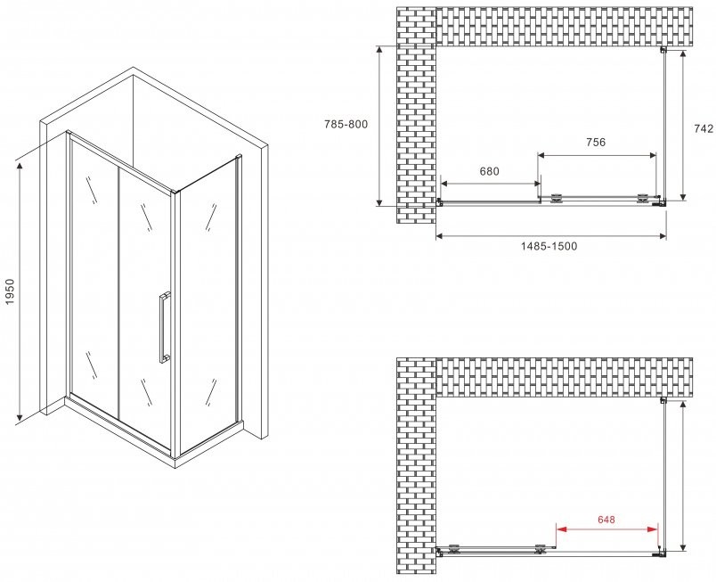Душевой уголок Abber Schwarzer Diamant AG30150BH-S80B 150x80, профиль черный, стекло прозрачное
