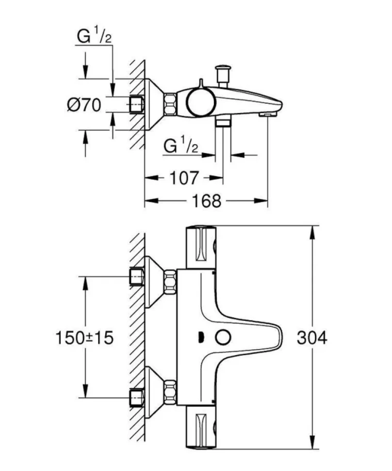 Термостат для ванны GROHE Grohtherm 800 внешнего монтажа, матовый черный (1022032430)