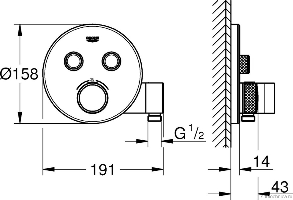 Термостатический смеситель встраиваемый Grohe Grohtherm SmartControl 29120000 для душа, хром