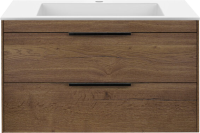 Тумба с раковиной Vincea Chiara 2D 80, 2 ящика, дуб табак, с белой раковиной
