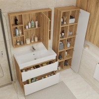 Тумба с раковиной SanStar Diva 100 напольная, матовая белая, дуб вотан, раковина Фостер 100