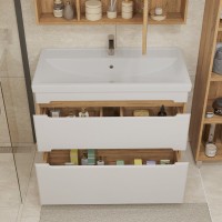 Тумба с раковиной SanStar Diva 100 напольная, матовая белая, дуб вотан, раковина Фостер 100