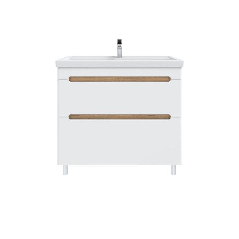 Тумба с раковиной SanStar Diva 100 напольная, матовая белая, дуб вотан, раковина Фостер 100