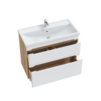 Тумба с раковиной SanStar Diva 100 напольная, матовая белая, дуб вотан, раковина Фостер 100