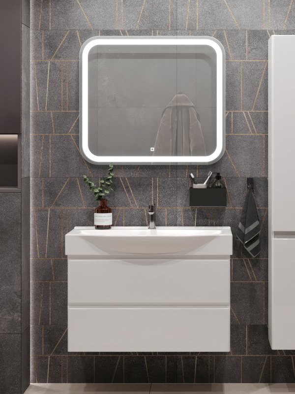 Мебель для ванной комнаты SanStar Arista 105 подвесная, глянцевая белая, раковина Элвис 105