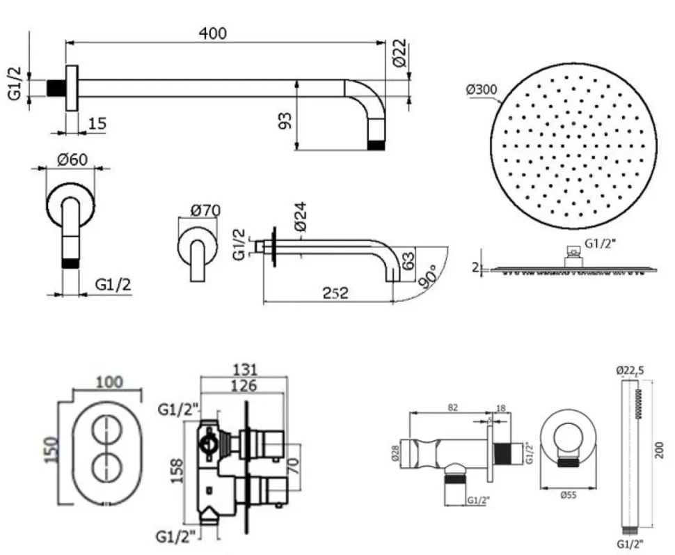 Душевой комплект Plumberia Selection Ixo KITXOT19CR260KING С ВНУТРЕННЕЙ ЧАСТЬЮ, хром