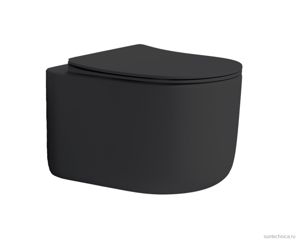 Унитаз подвесной Boheme Flow 969-SET-B безободковый, с микролифтом, матовый черный