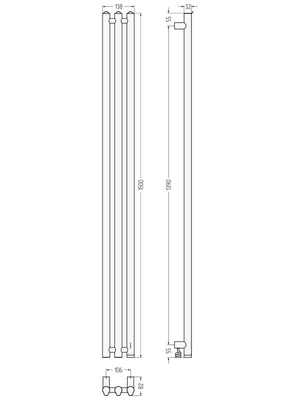Полотенцесушитель электрический Сунержа Терция 4.0 31-0883-1506 150x15 см, подключение справа, скрытое подключение справа, матовый черный, I-образный