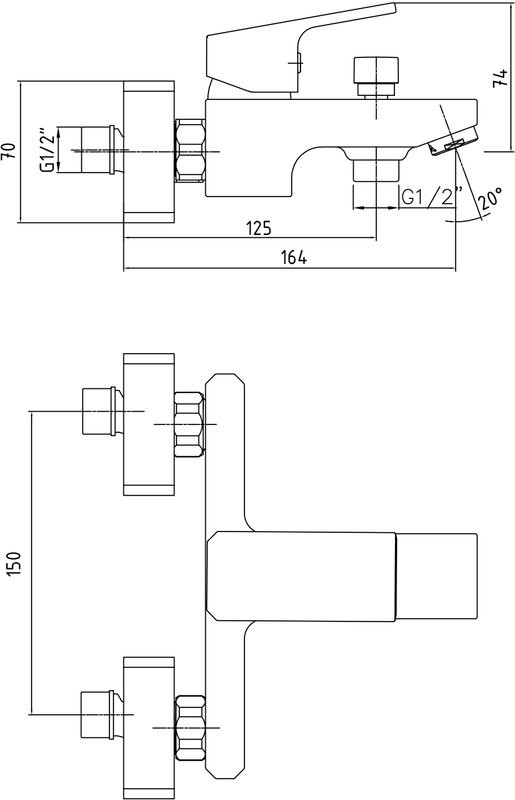 Смеситель для ванны с душем E.C.A. Tiera 103502469EX