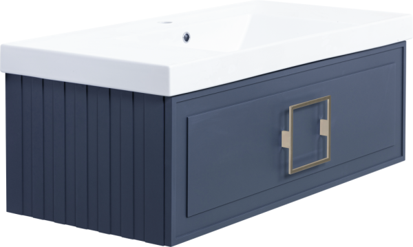 Тумба с раковиной La Fenice Cubo 100 подвесная, blu grigio, ручка хром, раковина Cubo 100