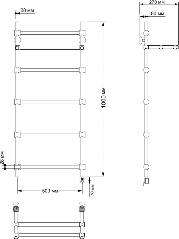 Полотенцесушитель электрический Secado Флоренция 3 105x55 см, подключение справа, бронза, лесенка, латунь, с полкой