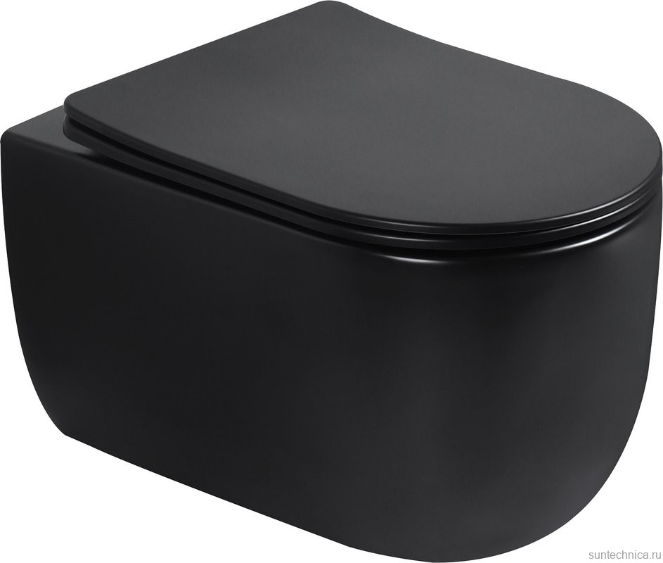 Унитаз подвесной Abber Bequem AC1104TMB безободковый, с микролифтом, матовый черный
