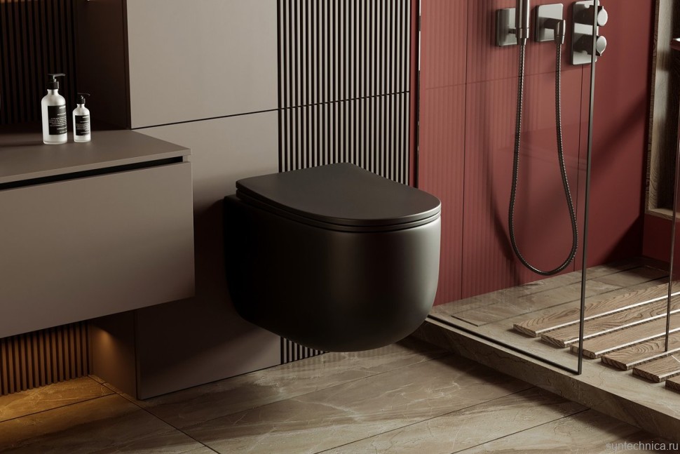 Унитаз подвесной Abber Bequem AC1104TMB безободковый, с микролифтом, матовый черный