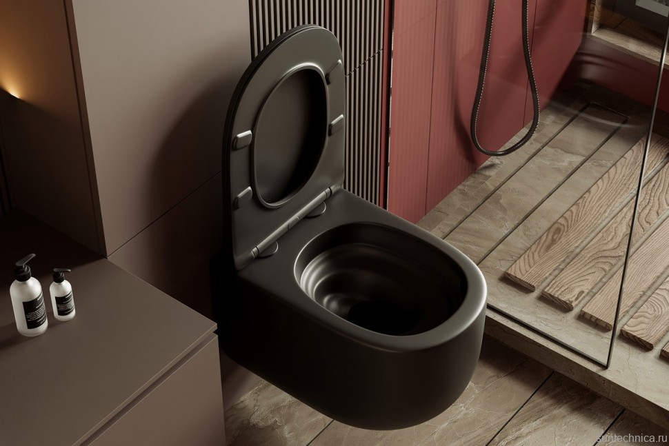 Унитаз подвесной Abber Bequem AC1104TMB безободковый, с микролифтом, матовый черный