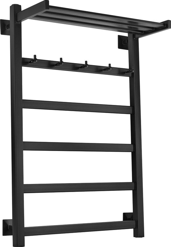 Полотенцесушитель водяной Secado Корсико 1 КСП 85x55 см, матовый черный, лесенка, с полкой