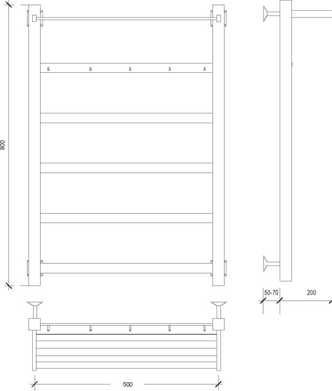 Полотенцесушитель водяной Secado Корсико 1 КСП 85x55 см, матовый черный, лесенка, с полкой