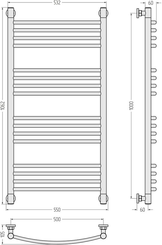Полотенцесушитель водяной Сунержа Богема + 100x50, темный титан муар, дуга