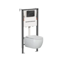 Комплект Ceramicanova Унитаз подвесной Play CN3001 безободковый, с микролифтом + Инсталляция Balance CN121001MB с кнопкой Circle матовой черной