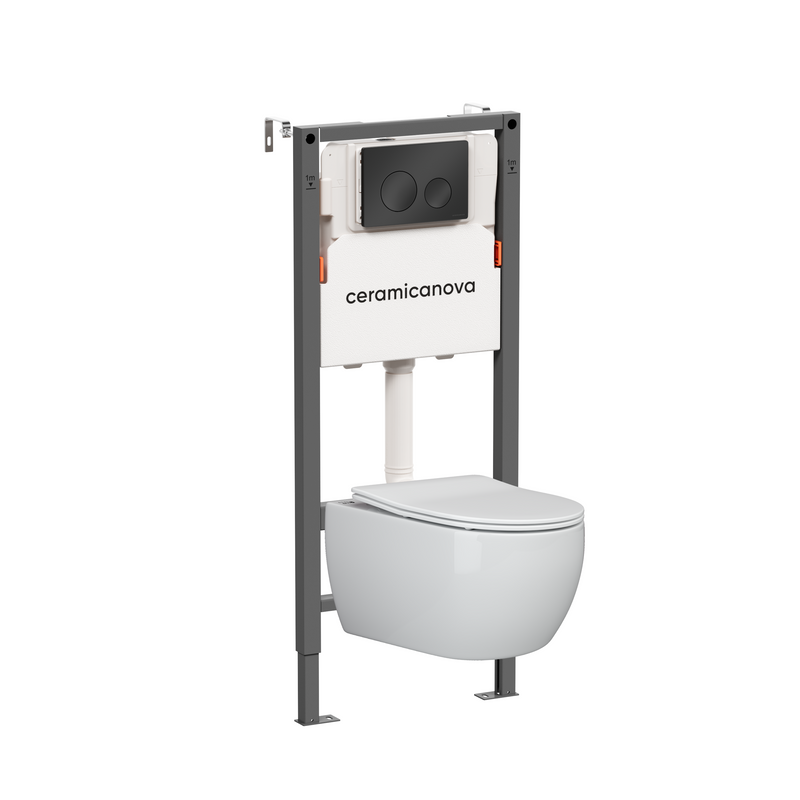 Комплект Ceramicanova Унитаз подвесной Play CN3001 безободковый, с микролифтом + Инсталляция Balance CN121001MB с кнопкой Circle матовой черной