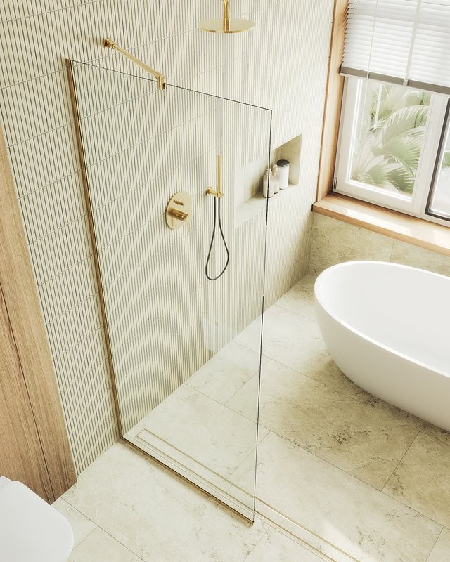 Душевая перегородка Maybahglass MGD-683-3у 119 см, профиль золото, стекло прозрачное