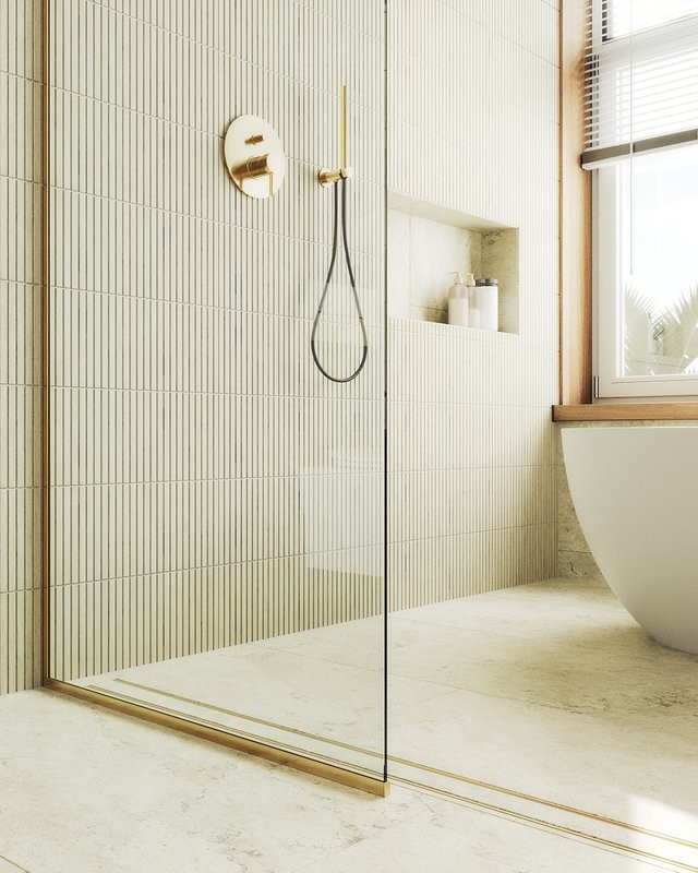 Душевая перегородка Maybahglass MGD-683-3у 119 см, профиль золото, стекло прозрачное