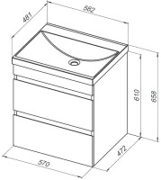 Тумба с раковиной Aquanet Нота new 60 подвесная, дуб холден