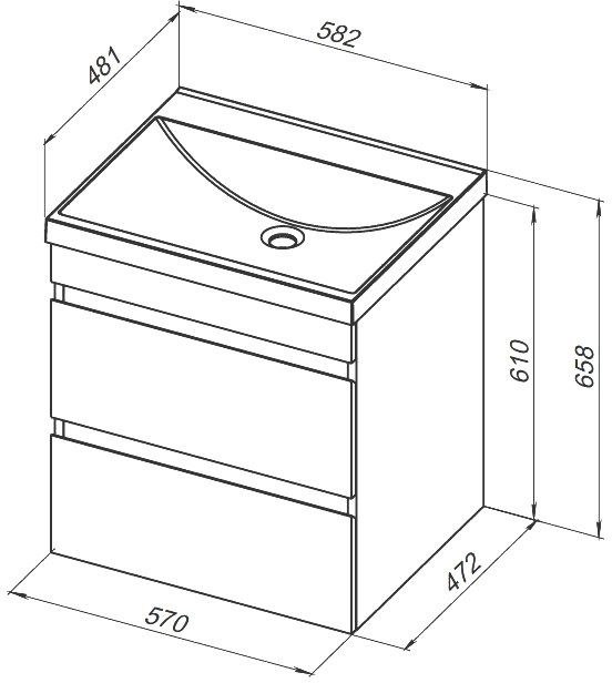 Тумба с раковиной Aquanet Нота new 60 подвесная, дуб холден