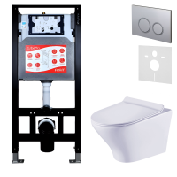 Комплект Унитаз подвесной Esbano Aster ESUPASTEW белый глянец + Инсталляция Fram + Кнопка ESINKRG11MC