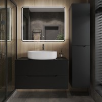 Тумба с раковиной Orange Line 100 подвесная, 2 ящика, матовая черная с раковиной B04-600W