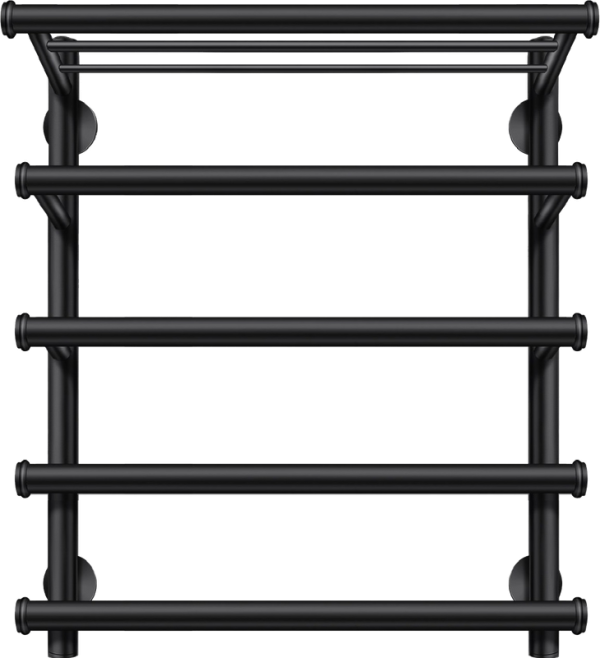 Полотенцесушитель водяной Secado Турин 6 60x55 см, матовый черный, лесенка, с полкой
