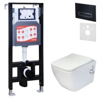 Комплект 3 в 1 Унитаз подвесной Esbano ESWBLEONWN + Инсталляция Fram + Кнопка ESINOVL17MB цвет матовый черный