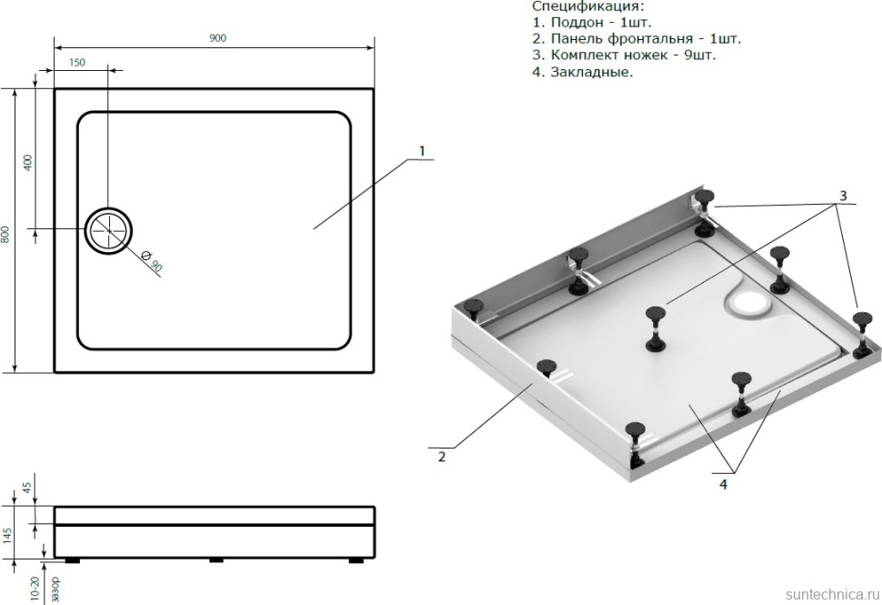 Поддон для душа Bas Олимпик 80x90