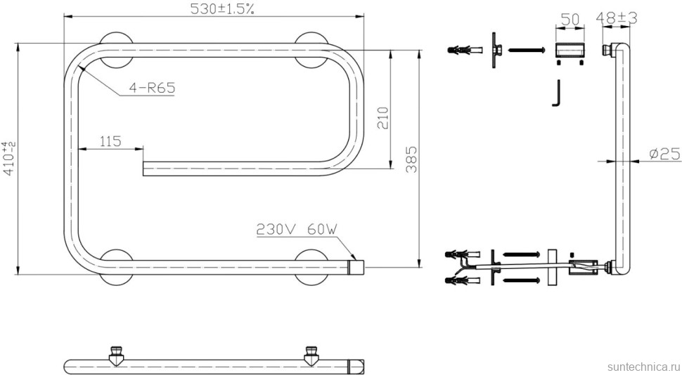Полотенцесушитель электрический Bauedge E AF0038 53x41 белый матовый